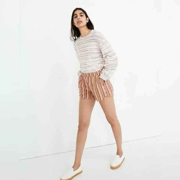 Madewell Linen-Cotton Pull-On Shorts in Rainbow Stripe Size M Beach Summer - Picture 1 of 8